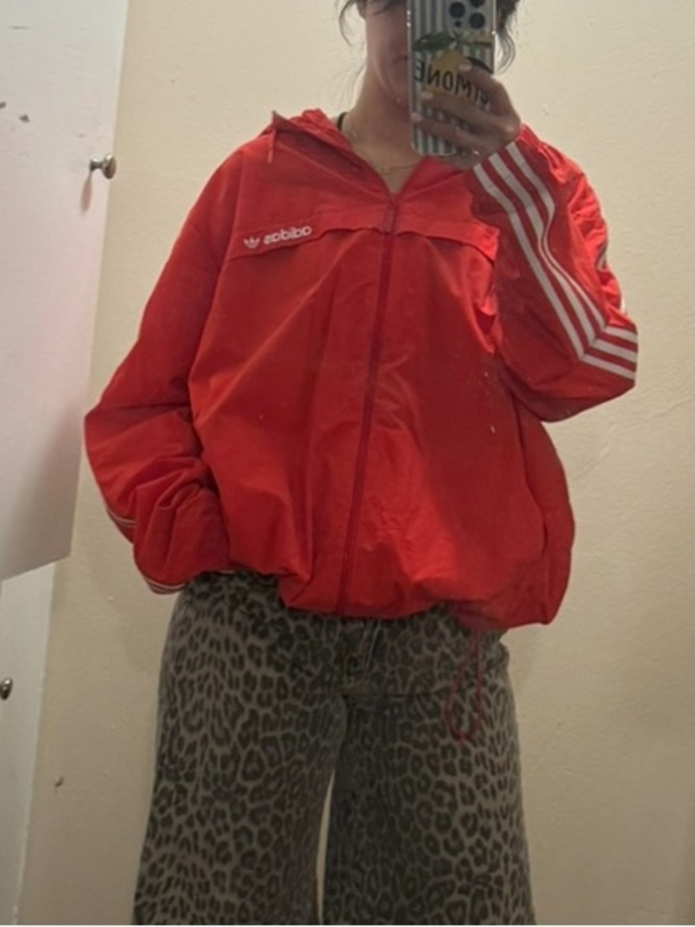 adidas Red Windbreaker Jacket with White Stripes